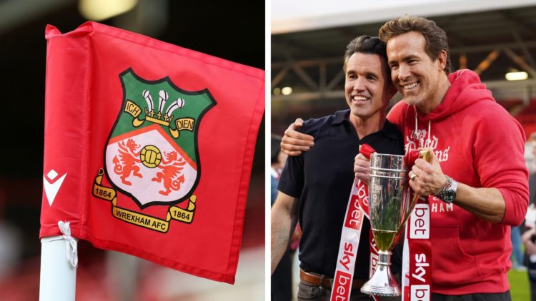 A detailed view of a Wrexham corner flag is seen during the Vanarama National League match between Wrexham and Aldershot Town. Rob Mac and Ryan Rey...