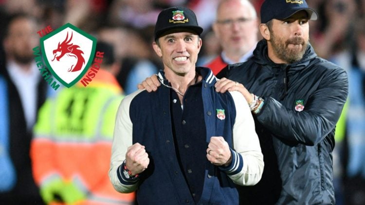 Wrexham co-owners Ryan Reynolds and Rob Mac celebrate promotion.