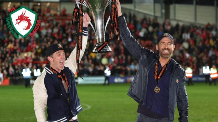 Wrexham owners Ryan Reynolds and Rob Mac celebrate promotion.