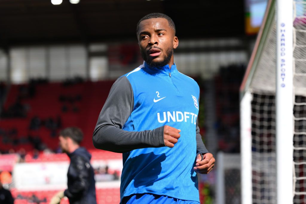 Ethan Laird of Birmingham City warms up.