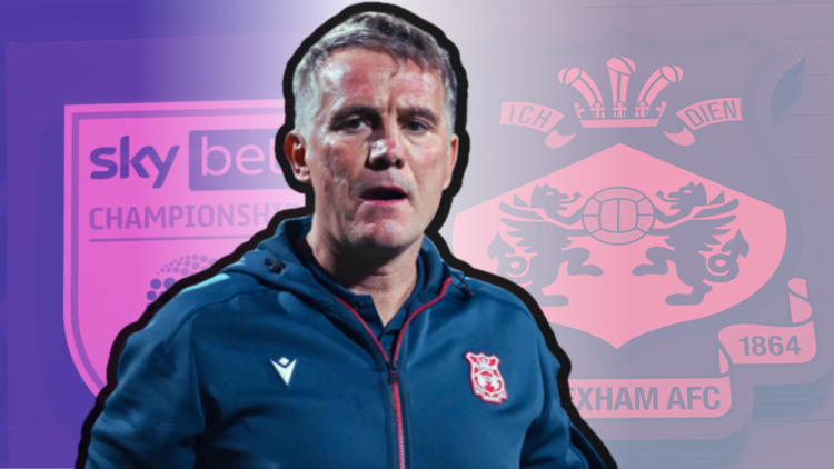 EFL Championship logo at Leicester City v Blackburn Rovers. Detailed view of a Wrexham club crest ahead of the Carabao Cup first round match betwee...