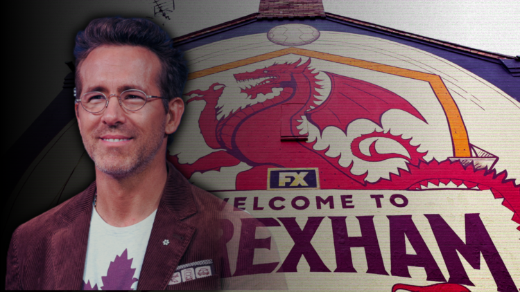 A general view of a welcome to Wrexham football-branded mural. Ryan Reynolds attends the premiere of "John Candy: I Like Me"