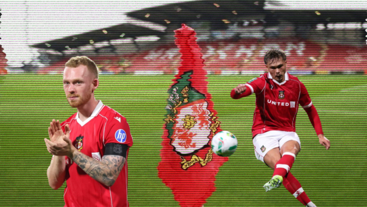 Background, A general view of a Wrexham logo on a corner flag inside the SToK Cae Ras stadium before the Sky Bet League One match between Wrexham A...