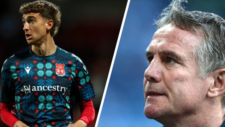 Lewis Brunt before Wrexham v Reading - Carabao Cup Third Round. Wrexham manager Phil Parkinson looks on