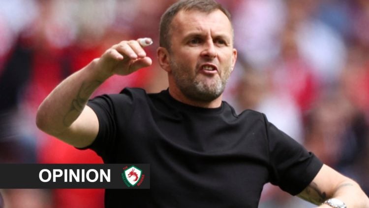 Charlton Athletic manager Nathan Jones, with opinion banner overlaid.