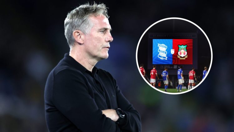 Phil Parkinson during Leicester City v Wrexham AFC - Sky Bet Championship. View of the club badges displayed on the screen during the Sky Bet Leagu...
