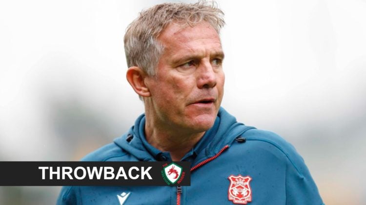 Wrexham manager Phil Parkinson, with throwback banner overlaid.