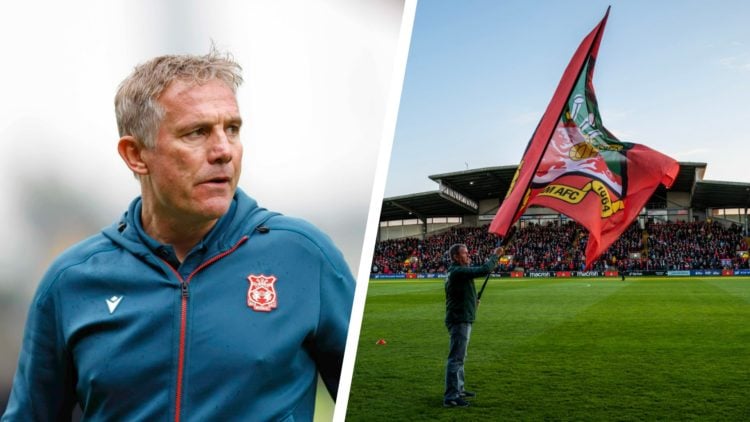 Split image of Wrexham manager Phil Parkinson, and a general view of Wrexham's Racecourse Ground.