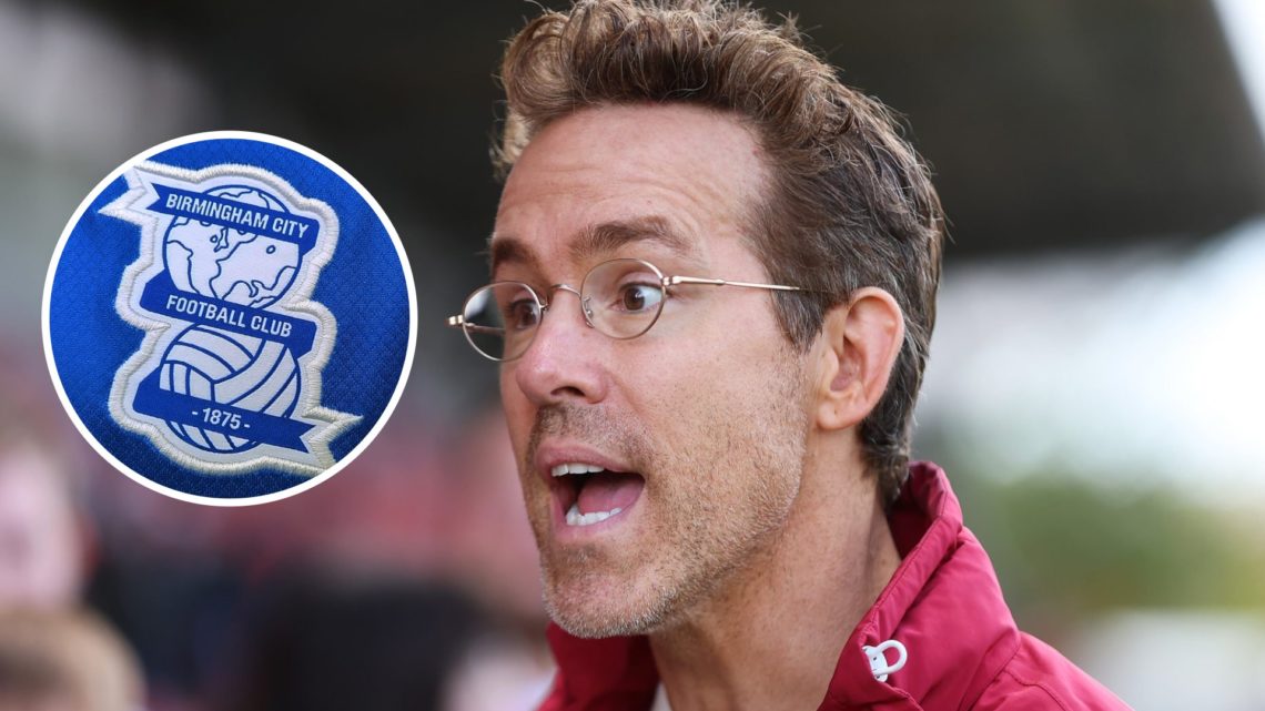 Ryan Reynolds looks on before Wrexham v QPR. The official club badge of Birmingham City.