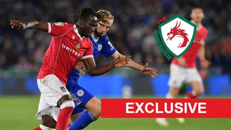 Wrexham player Issa Kabore in action vs Leicester City.