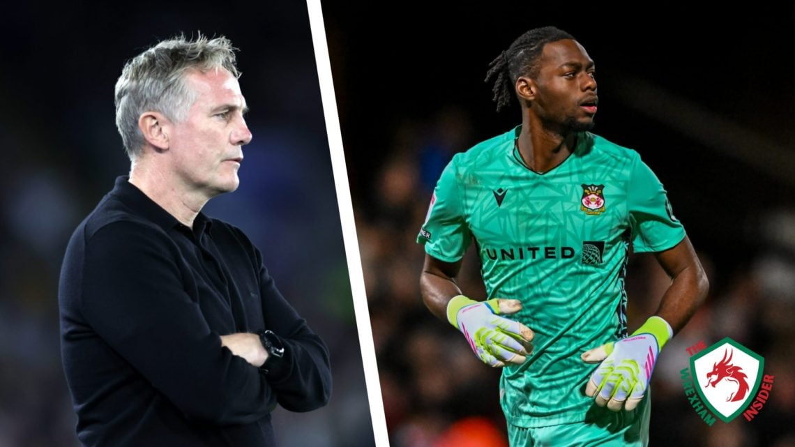 Split image of Wrexham manager Phil Parkinson, and Wrexham goalkeeper Arthur Okonkwo in action.