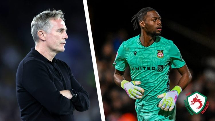 Split image of Wrexham manager Phil Parkinson, and Wrexham goalkeeper Arthur Okonkwo in action.