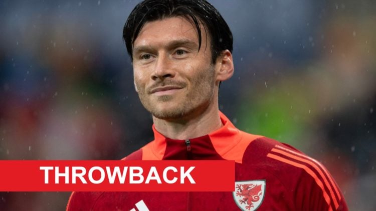 Wales striker Kieffer Moore before a match.